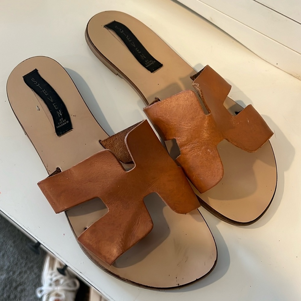 Steven brown leather slides sandals is size 9